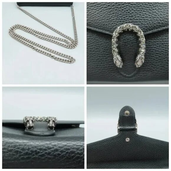 100% Authentic GUCCI Dionysus Black Leather Shoulder Bag - Picture 4 of 12